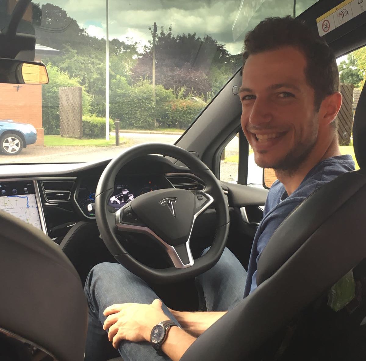 Robin Richard in a tesla